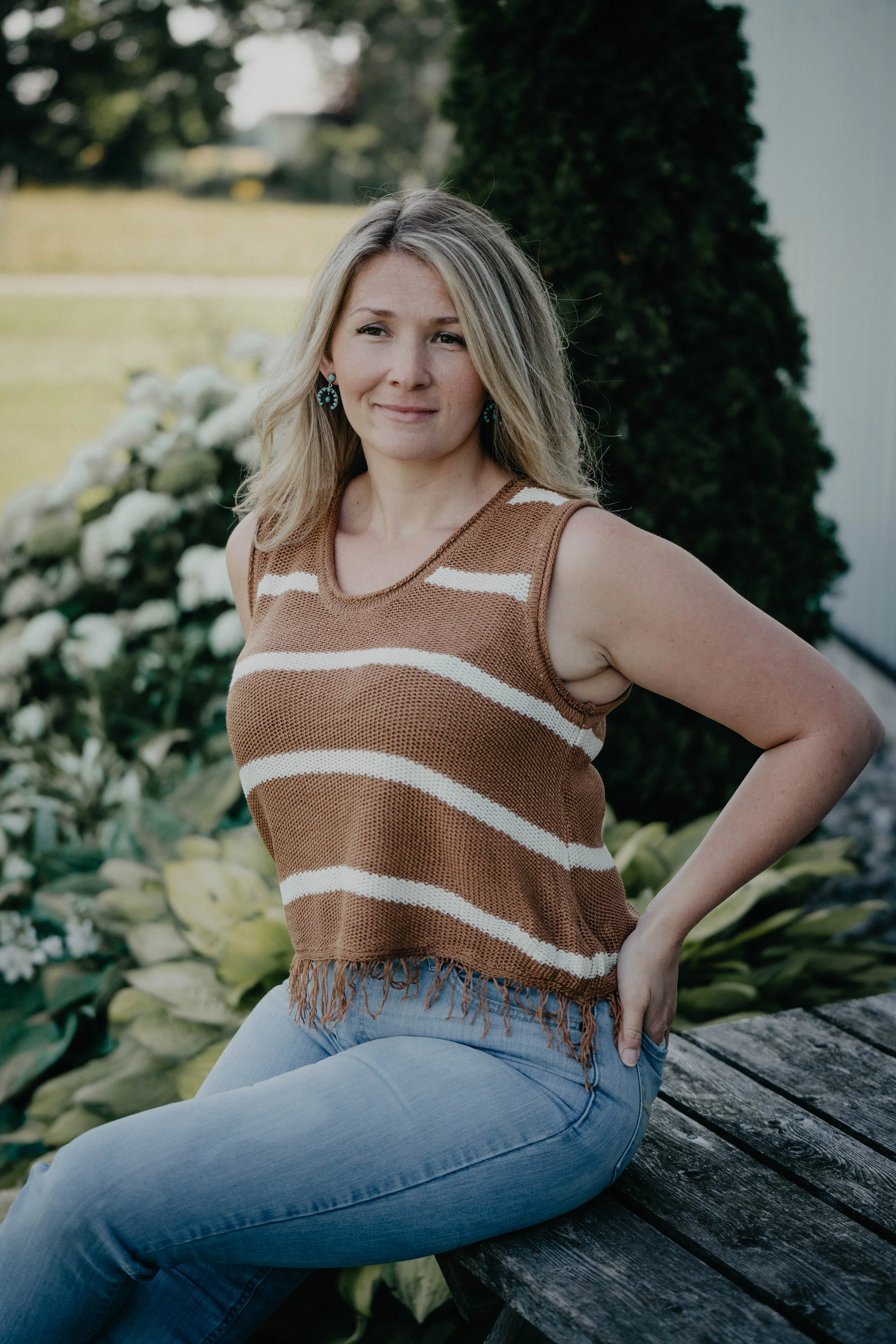 'Myla' Striped Sweater Tank (L Only)