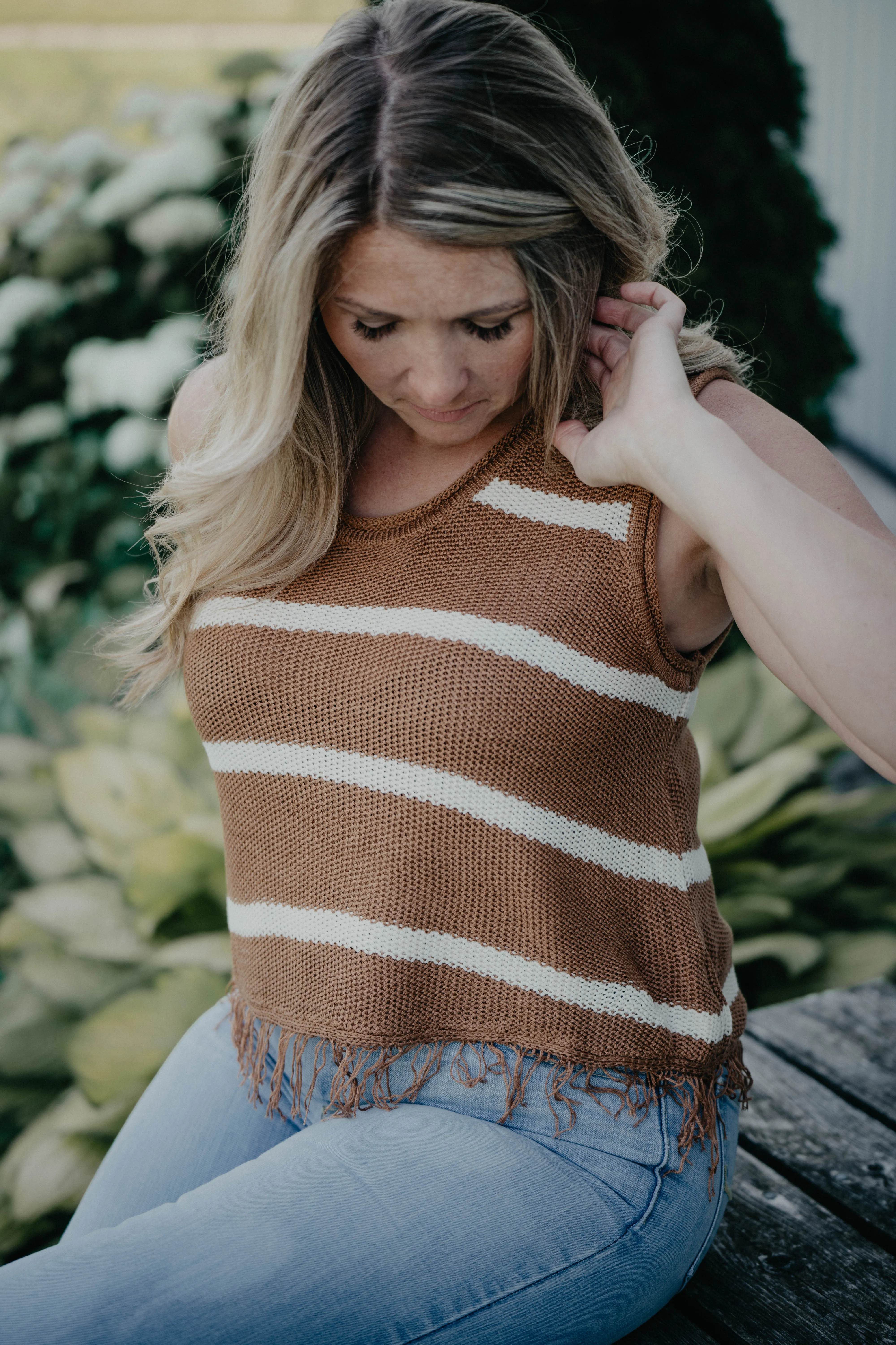 'Myla' Striped Sweater Tank (L Only)