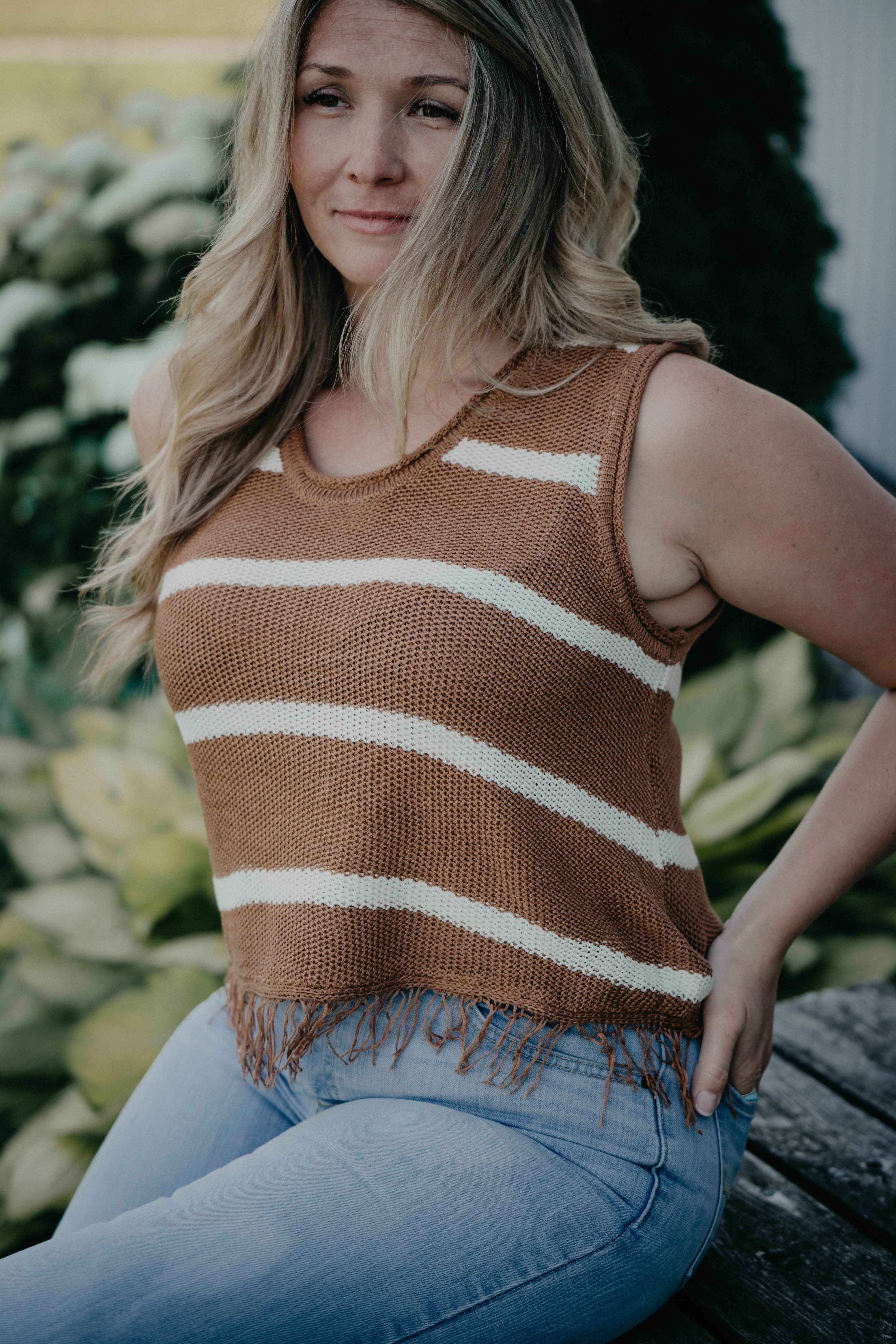'Myla' Striped Sweater Tank (L Only)