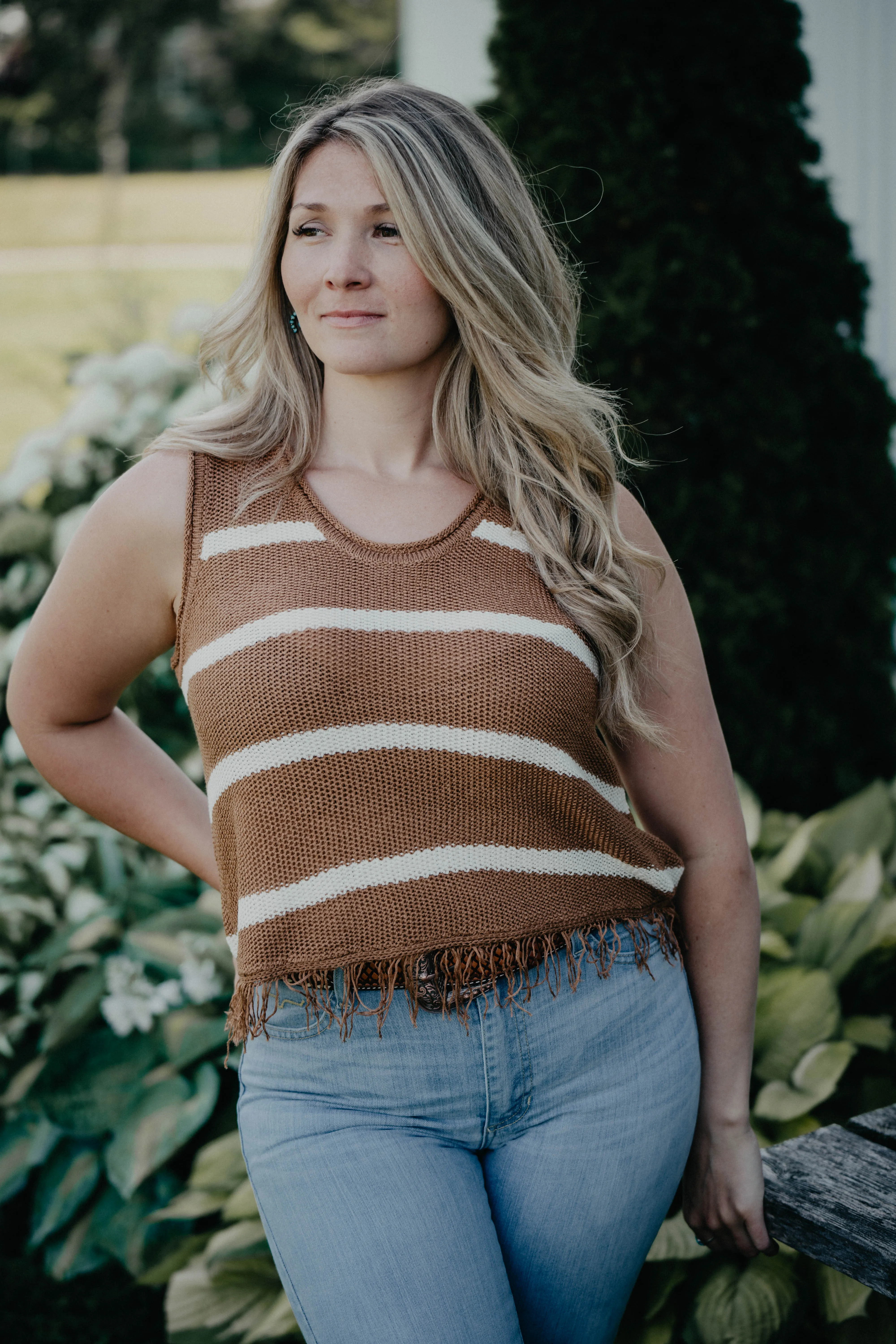 'Myla' Striped Sweater Tank (L Only)