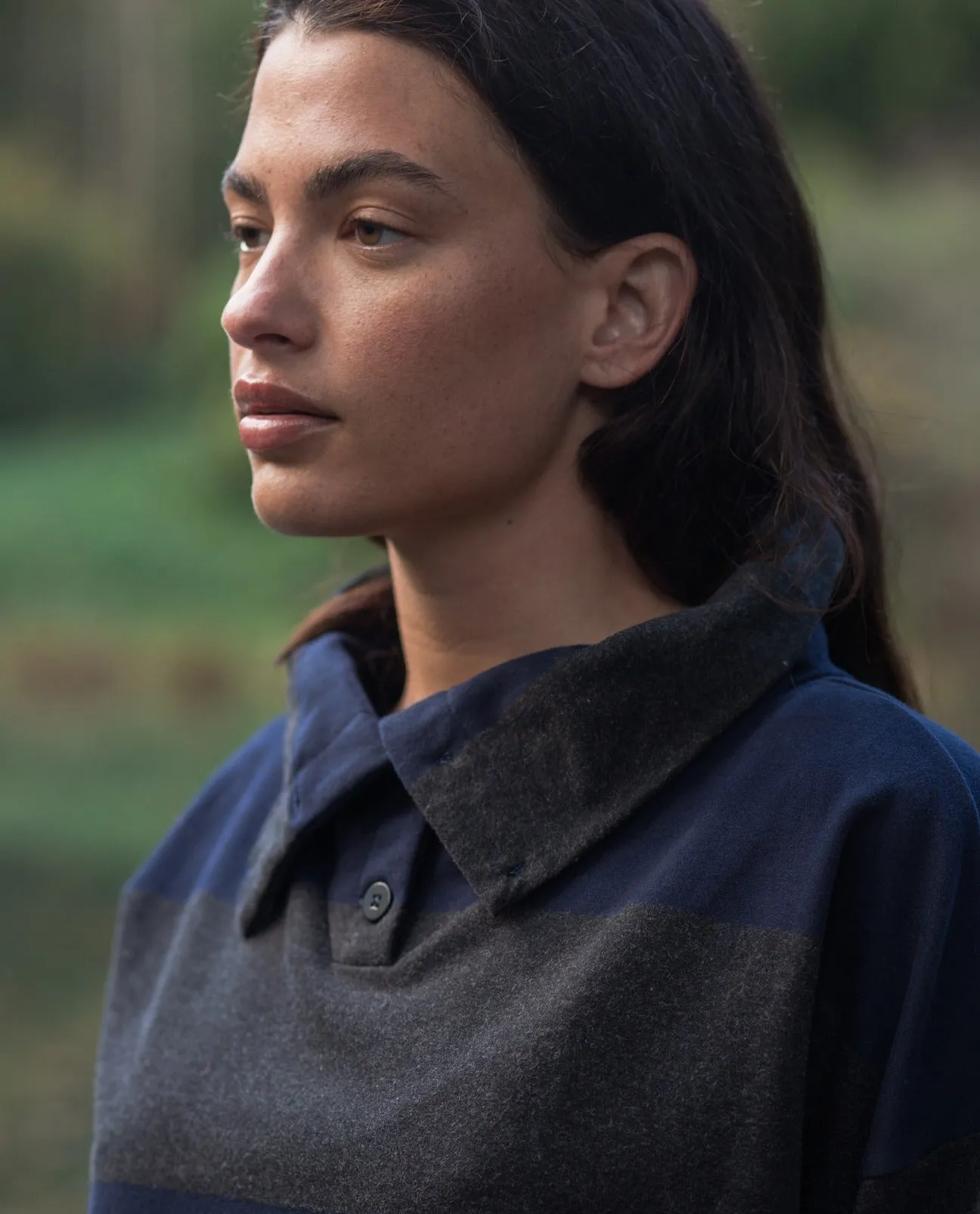 Nadine-Sue Organic Cotton Sweatshirt in Black Marl and Navy Stripe