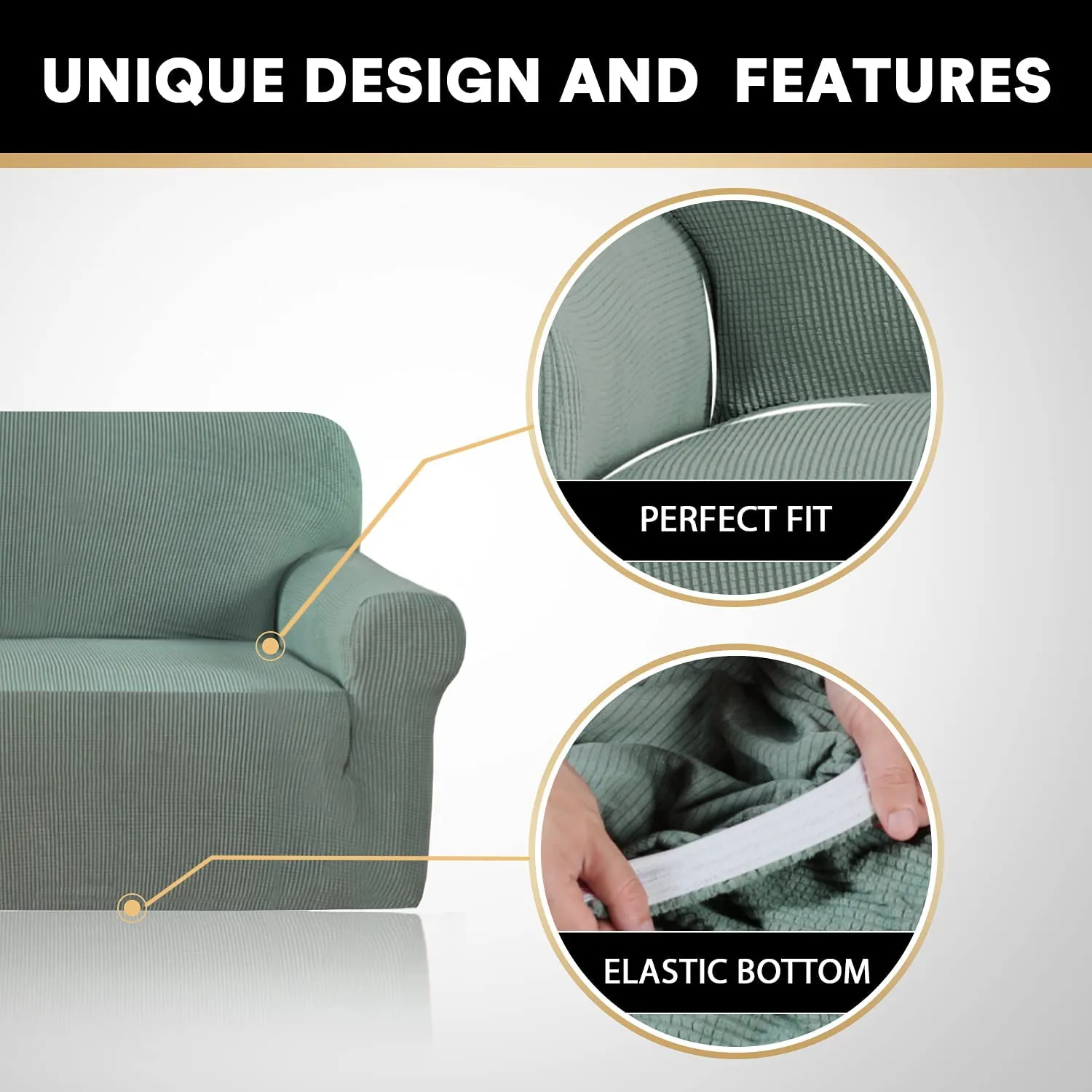 New EasyGoing Stretch Armchair Slipcover for Chairs. Protector Cover for Dogs / Pets / Kids, Feature Checks Pattern Jacquard, Thick and Soft - Sage