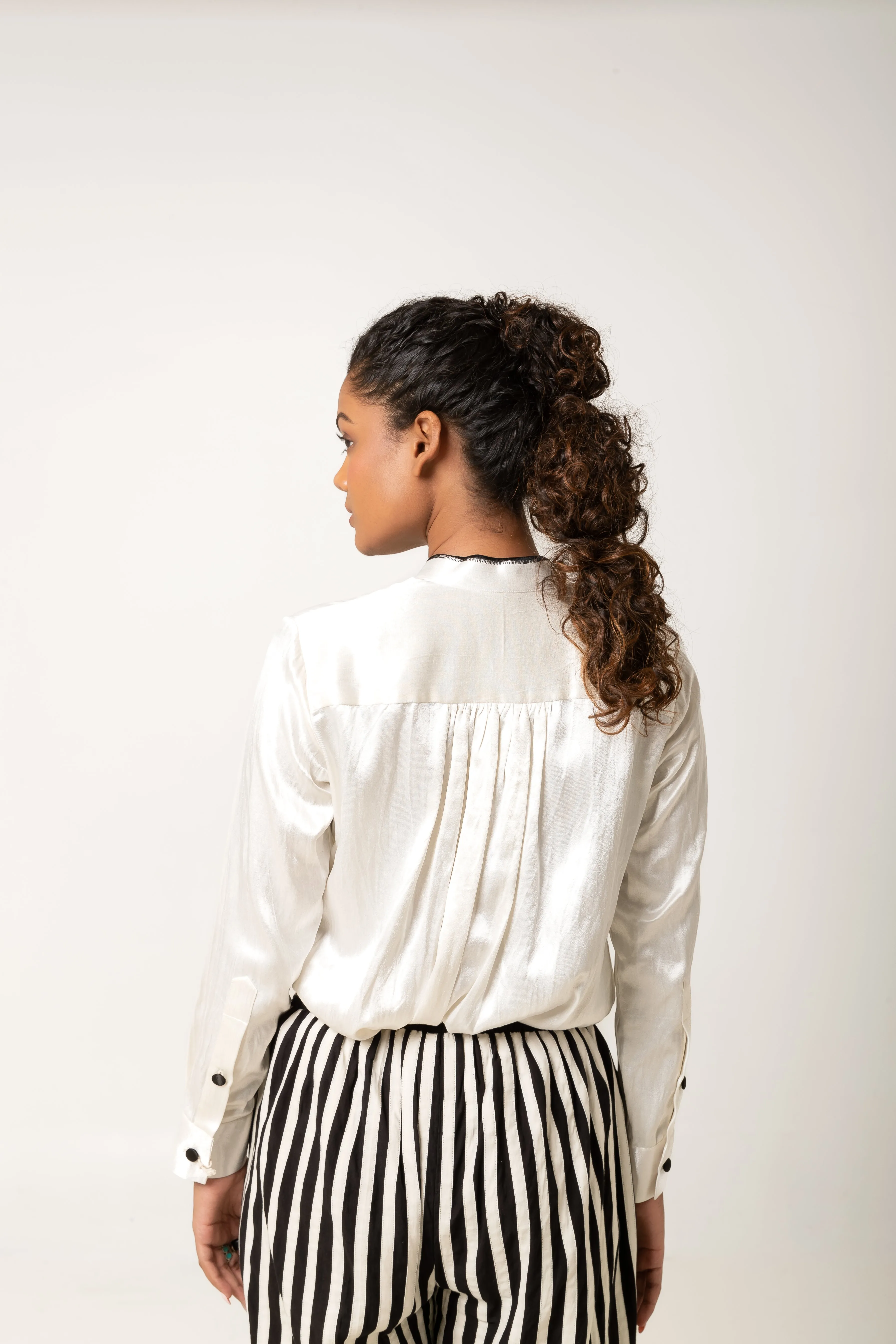New Season Summer/Fall 2024-Pants Applique Stripes Cotton Kriti Black White -Ka-Sha - Fashion Edit Aseem