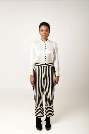 New Season Summer/Fall 2024-Pants Applique Stripes Cotton Kriti Black White -Ka-Sha - Fashion Edit Aseem