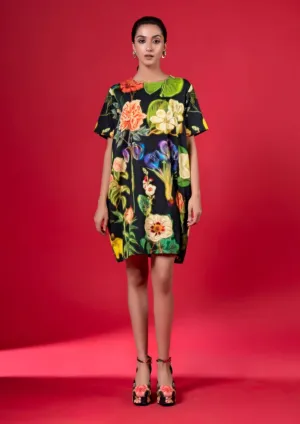 Night bloom embroidered shift dress