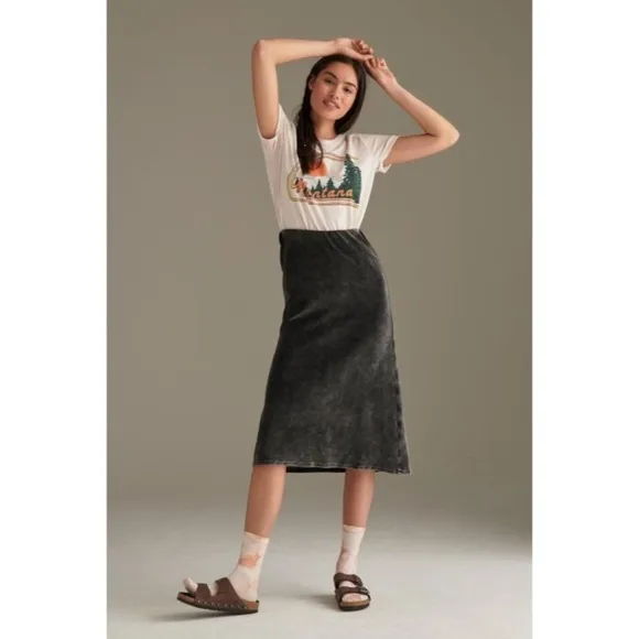 NWT Anthropologie Cloth &amp; Stone Beverly Bias Velvet Midi Skirt in Grey Size XS