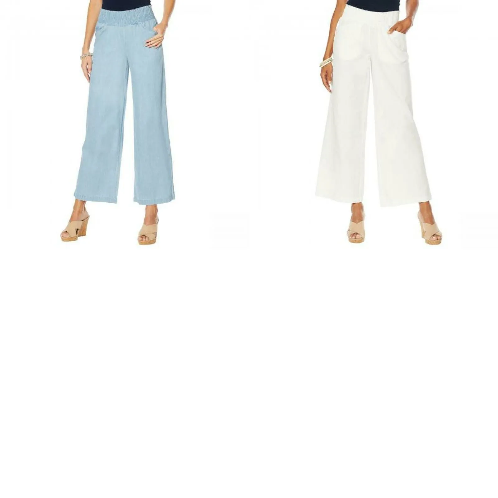 NWT DG2 By Diane Gilman Womens Smocked Palazzo Cotton Jeans Pants. 680780 Small