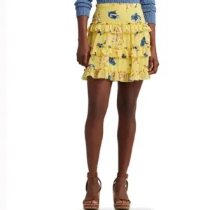 NWT Lauren Ralph Lauren Floral Ruffle-Trim Georgette A-Line Mini Skirt