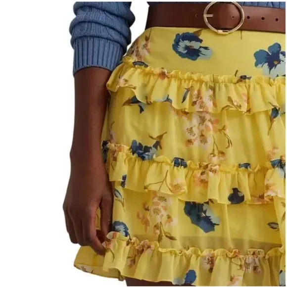 NWT Lauren Ralph Lauren Floral Ruffle-Trim Georgette A-Line Mini Skirt