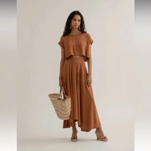 NWT re:blu 2pc Rust Crop Top &amp; Skirt Set Eco Friendly Recycled Fabric SZ S