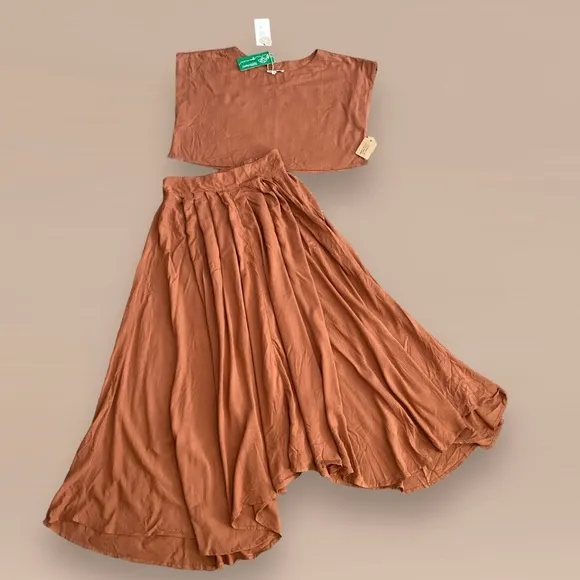 NWT re:blu 2pc Rust Crop Top &amp; Skirt Set Eco Friendly Recycled Fabric SZ S