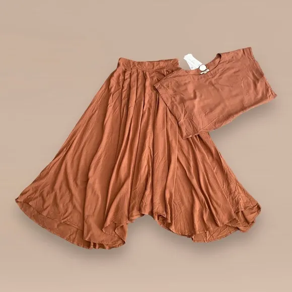 NWT re:blu 2pc Rust Crop Top &amp; Skirt Set Eco Friendly Recycled Fabric SZ S