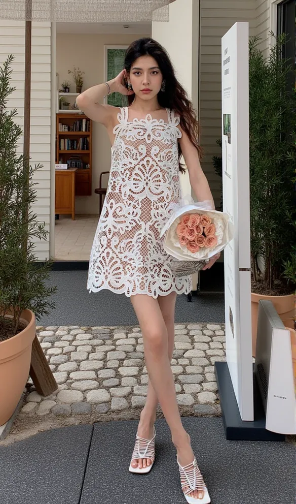 ODELETTE WHITE GUIPURE LACE MINI DRESS