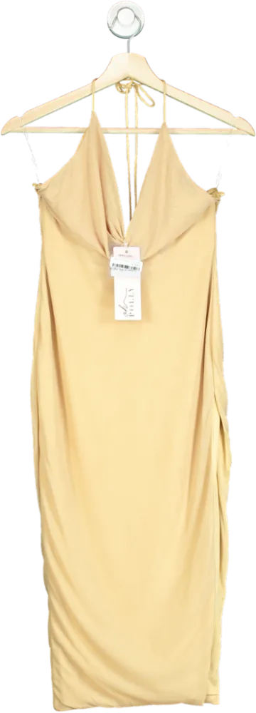 Oh Polly Beige Cowl Neck Midi Dress UK 6
