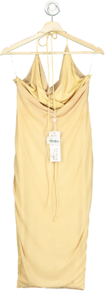 Oh Polly Beige Cowl Neck Midi Dress UK 6