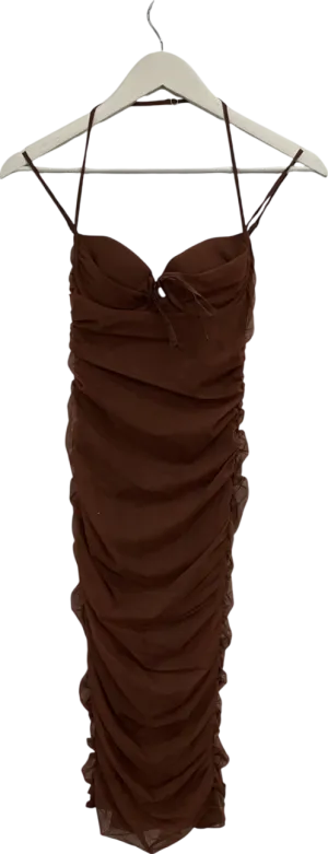 Oh Polly Brown Karelma Mesh Ruched Midi Dress UK 6