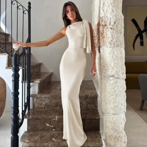 One Shoulder Ribbon Solid Color Dress