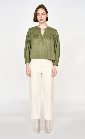 Oslo Blouse in Olive Jamdani