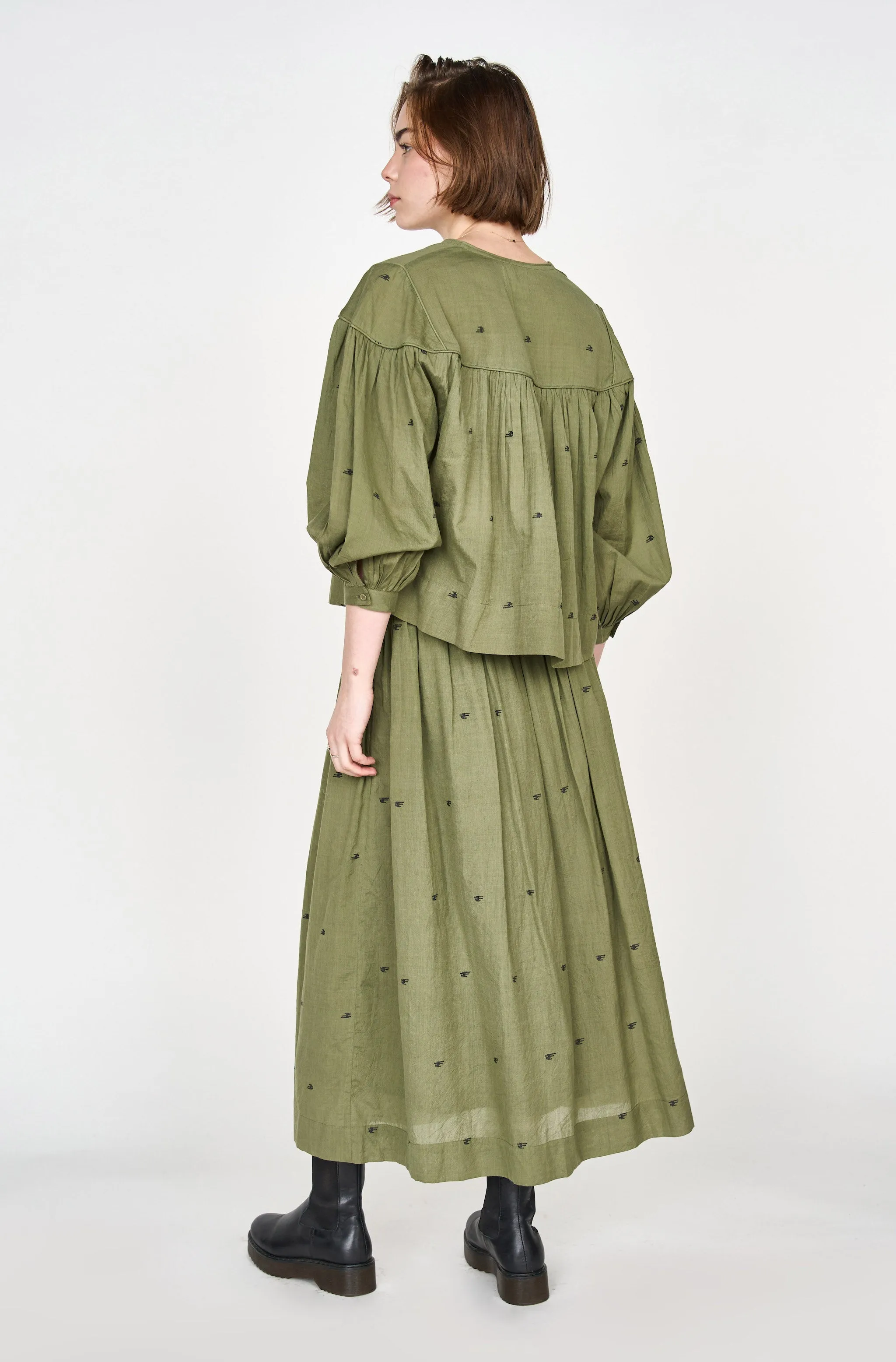 Oslo Blouse in Olive Jamdani