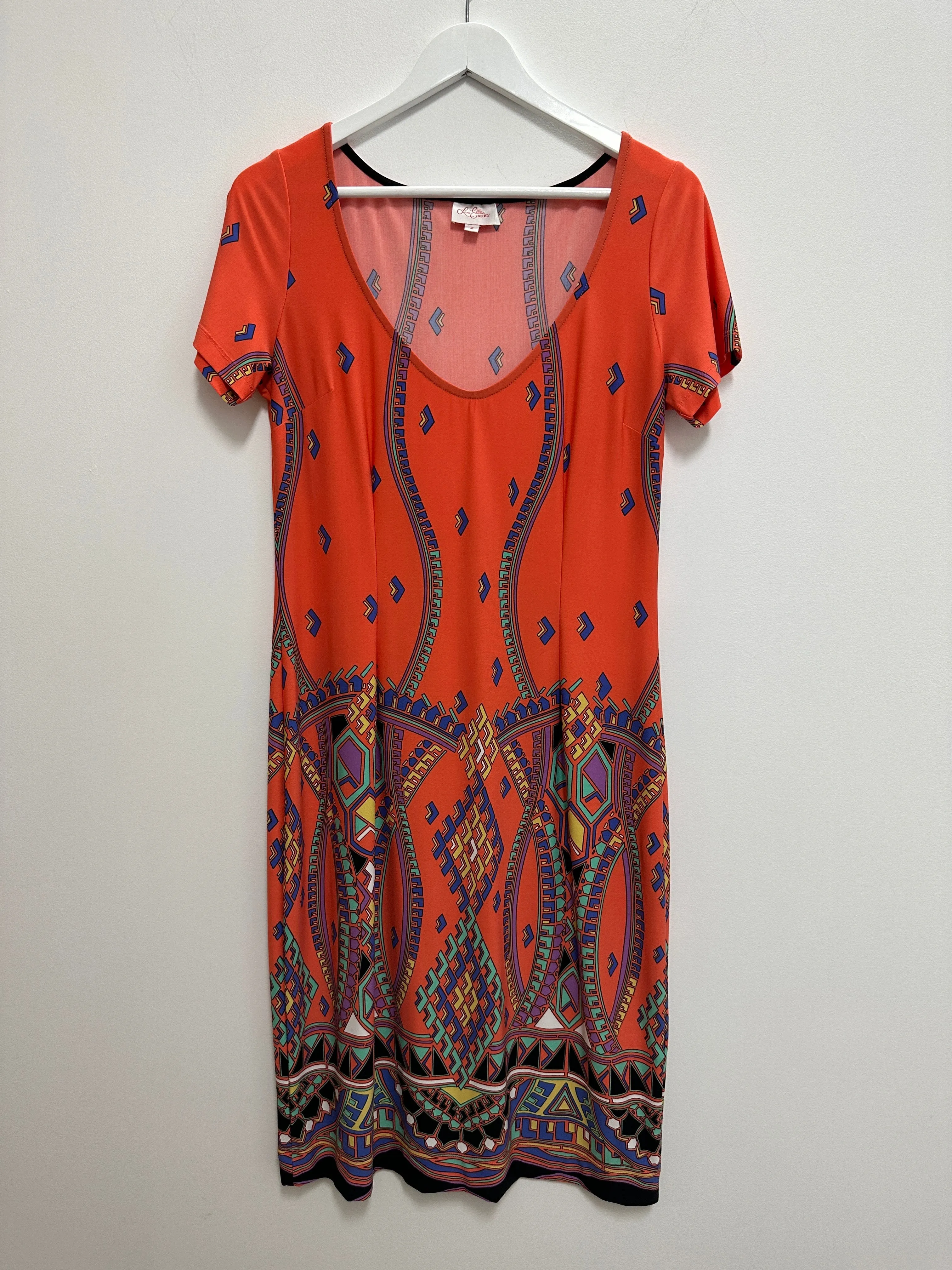 Patterned Orange Deep Scoop Shift Dress