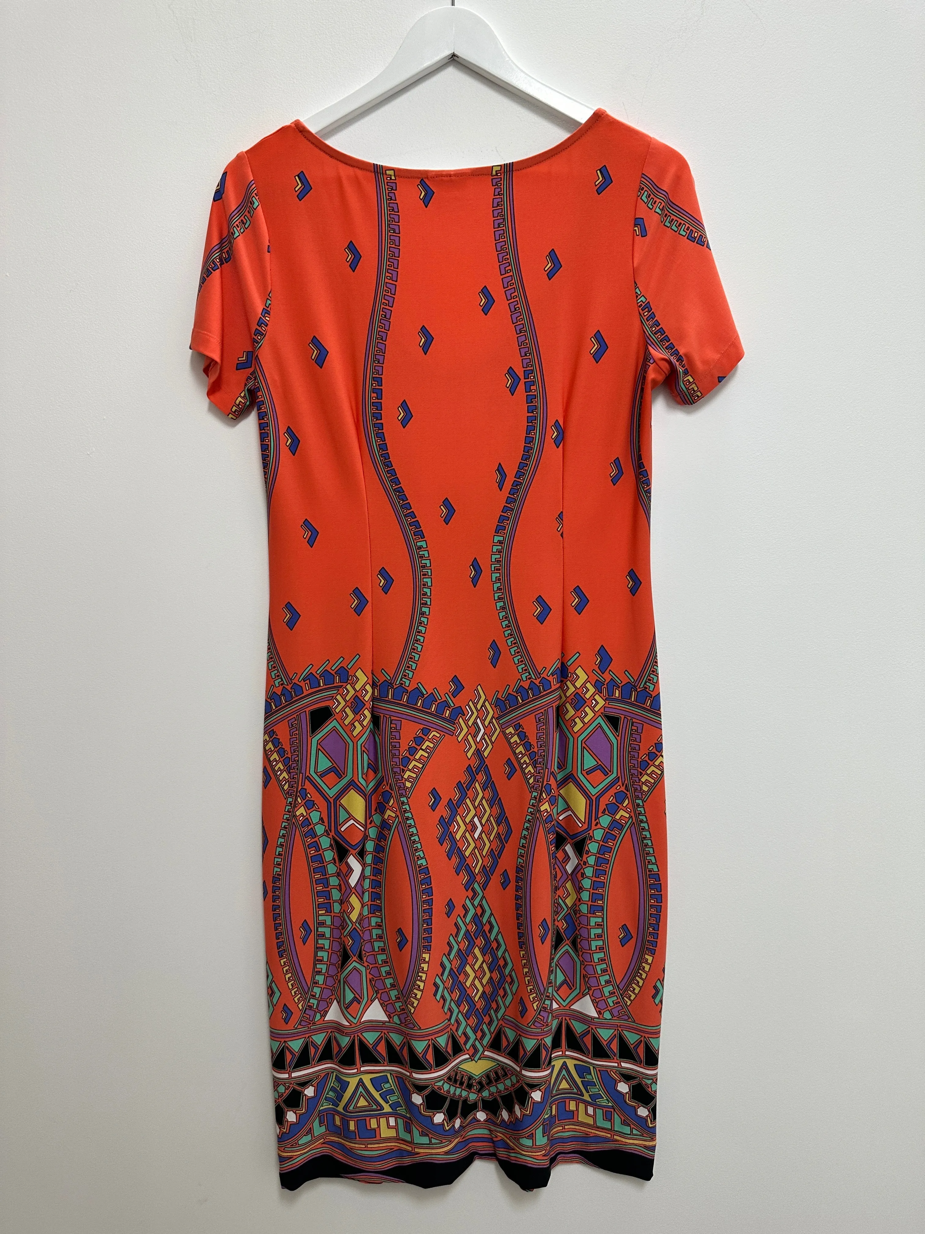 Patterned Orange Deep Scoop Shift Dress
