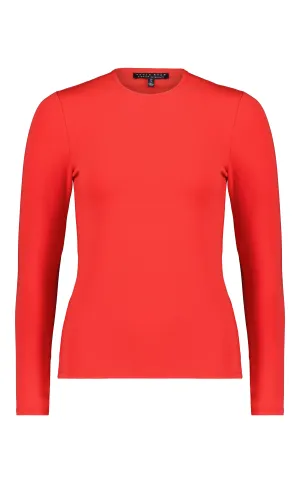 PAULA RYAN Easy Fit Long Sleeve Crew Neck Micromodal Top - Flame Red