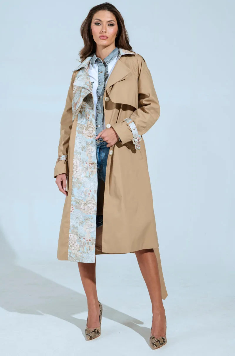 PEEKABOO BROCADE TRIM TRENCH