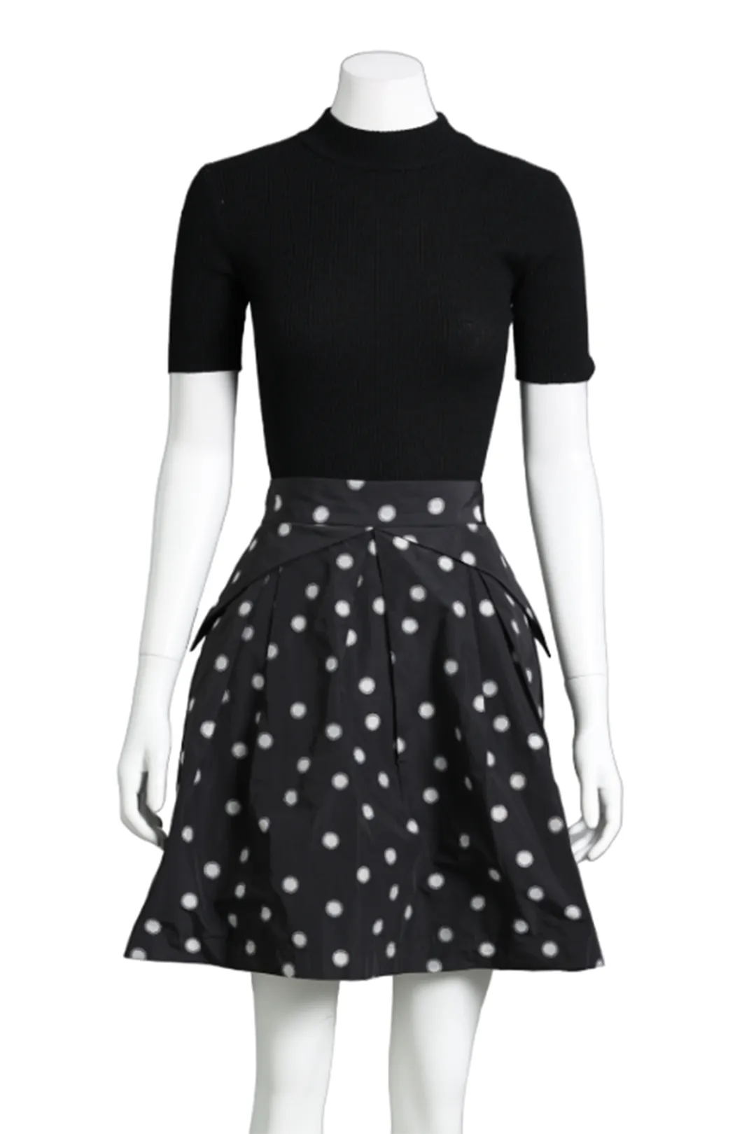 Peplum A-line Spotty Skirt in Black