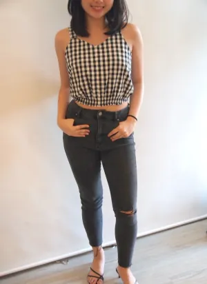 Perfect Picnic Plaid Black & White Cropped Top Sleeveless
