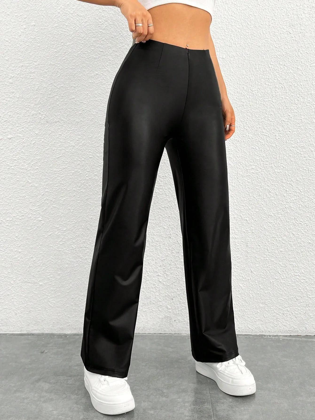 PETITE Pu Straight Leg Pants