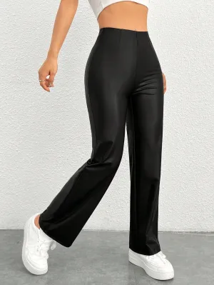 PETITE Pu Straight Leg Pants