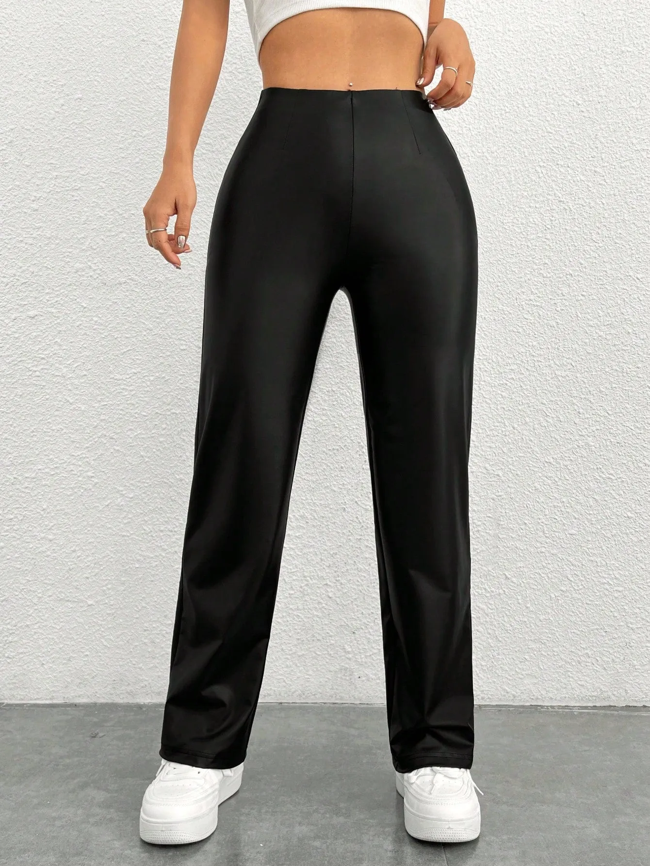 PETITE Pu Straight Leg Pants