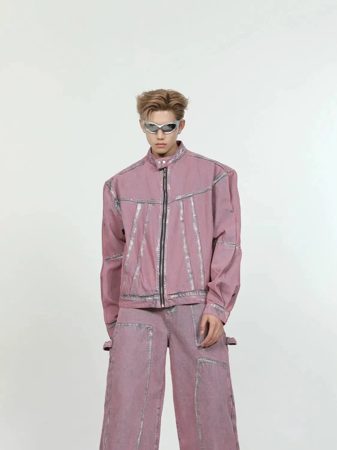 Pink Denim Jacket & Straight-leg Jeans