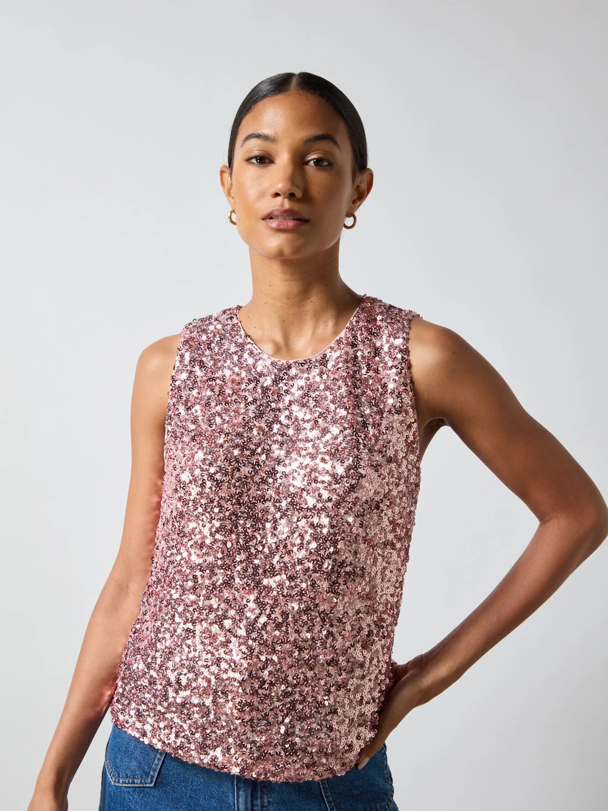 Pink Sequin Shell Top