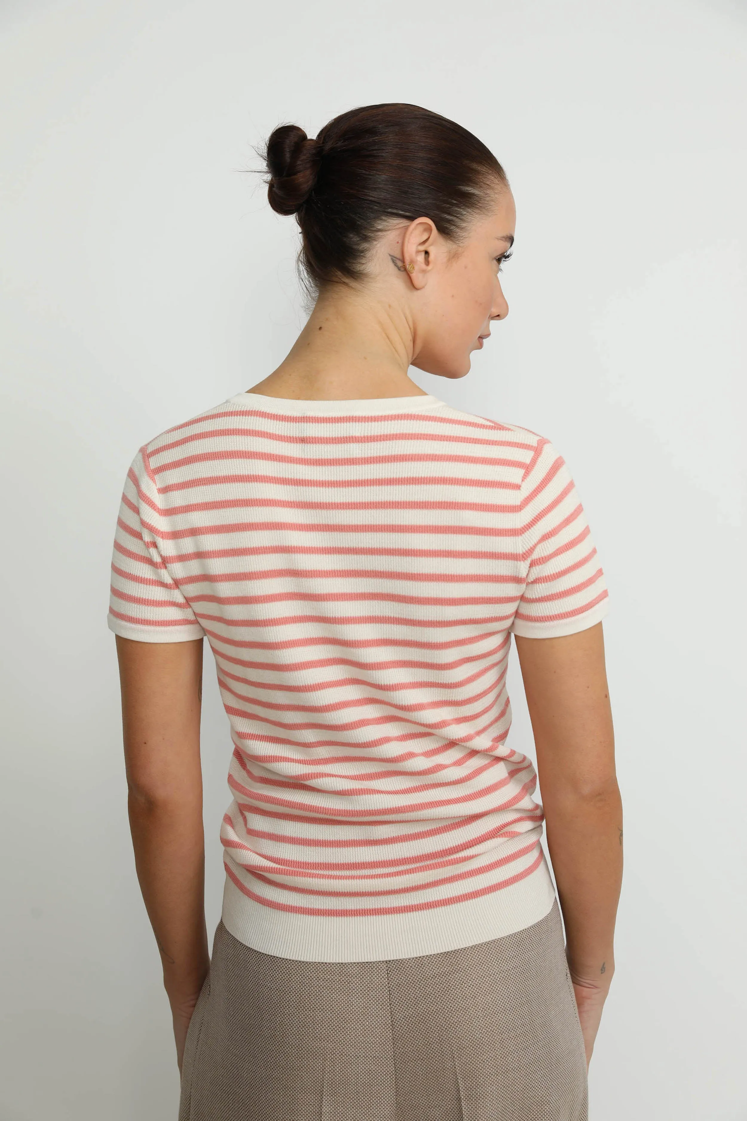 Pisa - Pisa V-neck T-shirt in Pink/ White Stripe