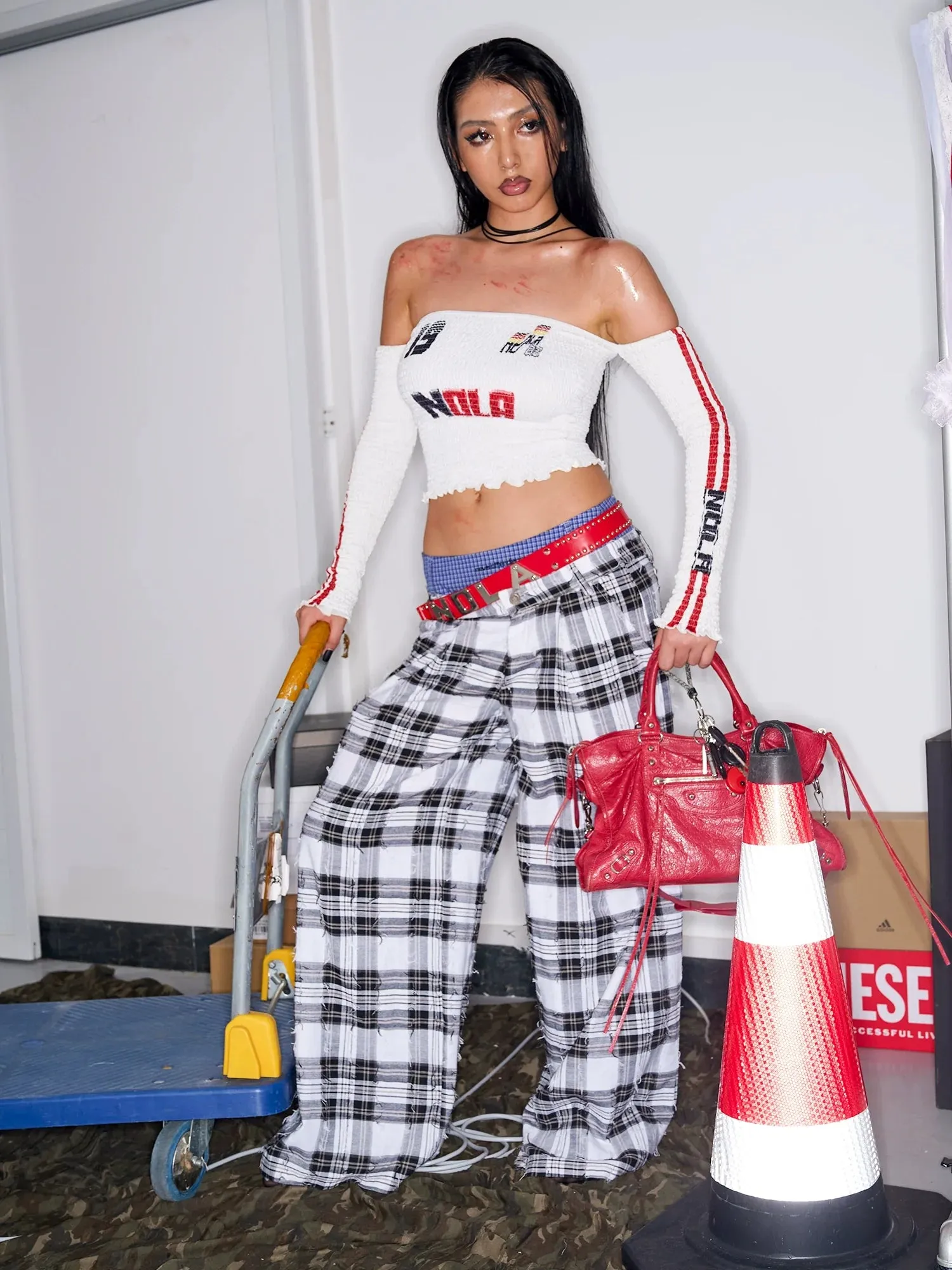 Plaid Wide-Leg Pants