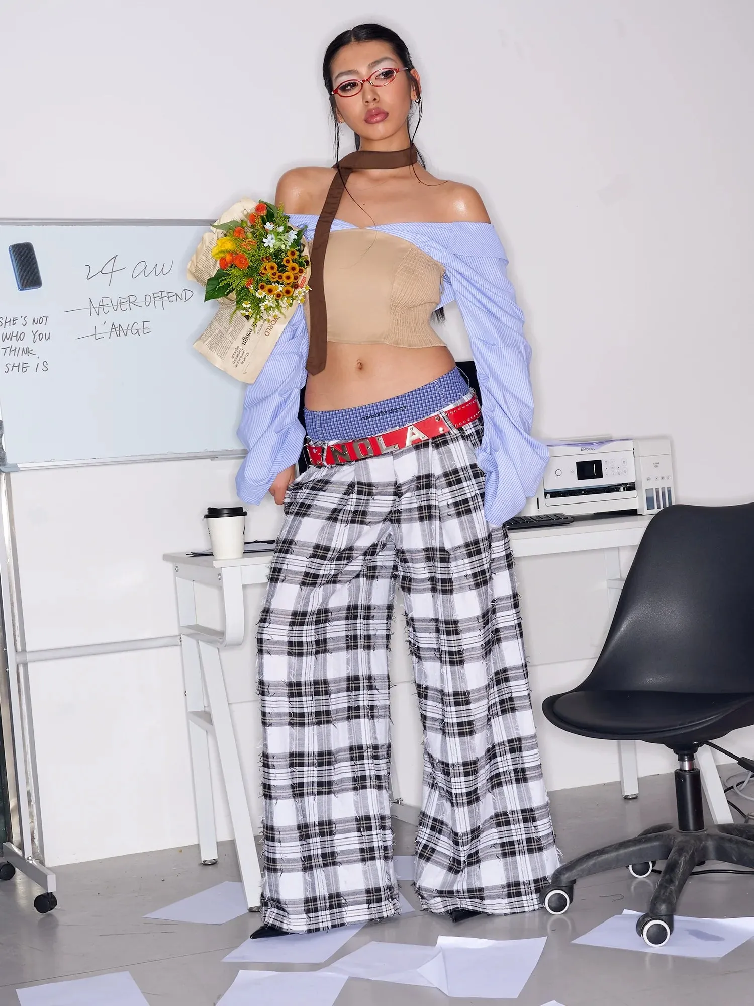 Plaid Wide-Leg Pants