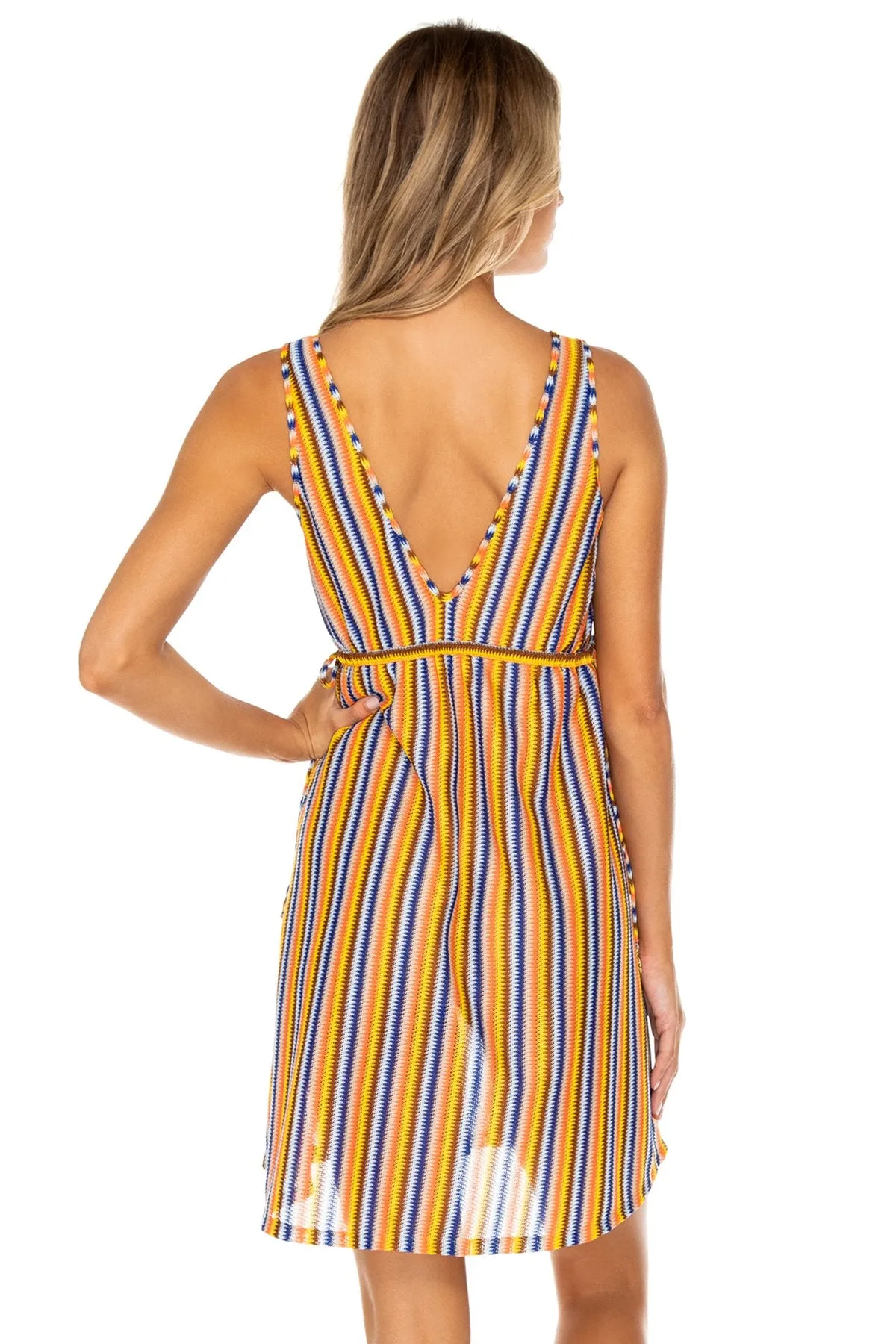 PLAZA ESPAÑA - V Neck Short Dress • Multicolor