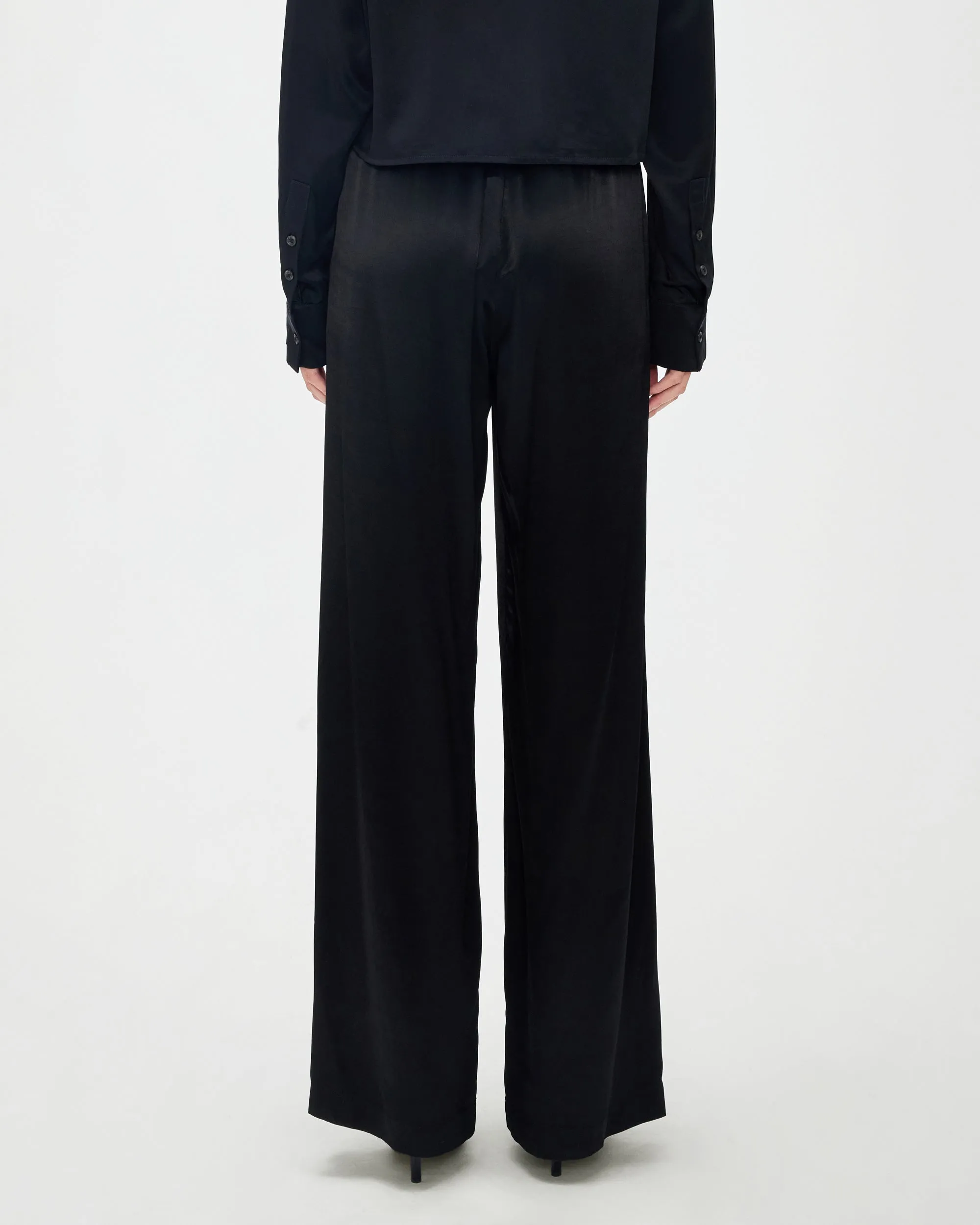 Pleated Satin Pant in Black