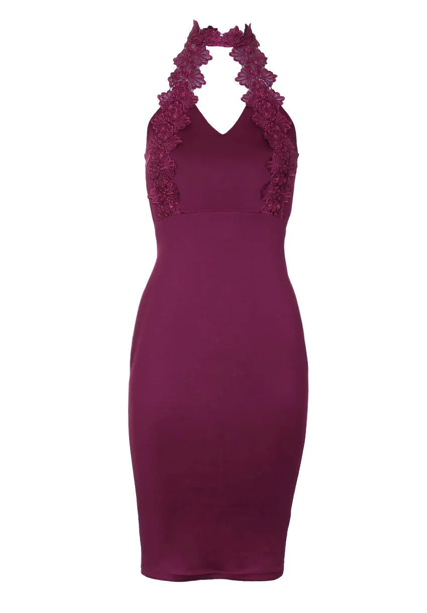 Plum Lace Choker Midi dress
