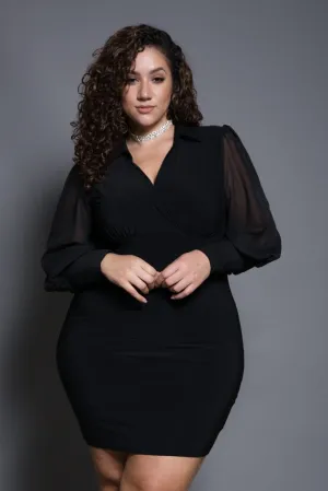 Plus Size Bubble Sleeves Collared Dress