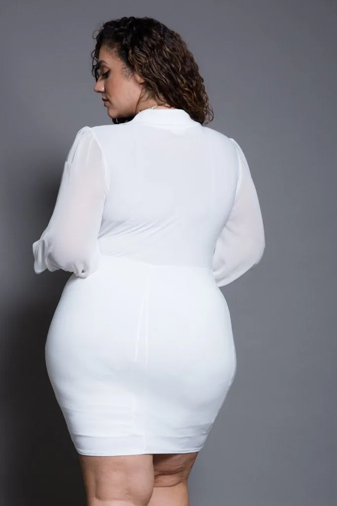 Plus Size Bubble Sleeves Collared Dress