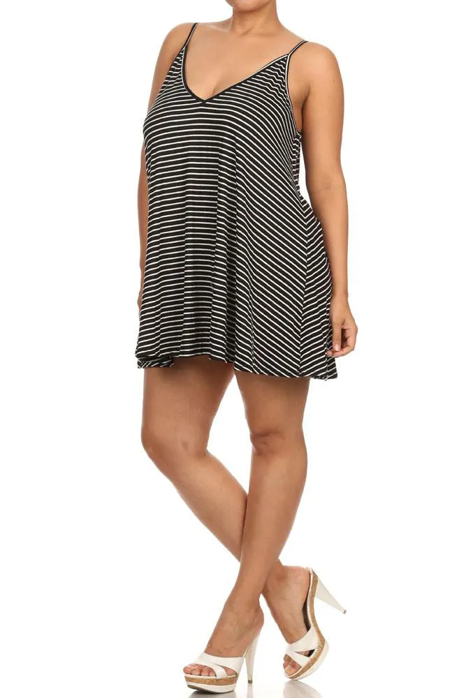 Plus Size Summer V Neck Striped Tunic Dress
