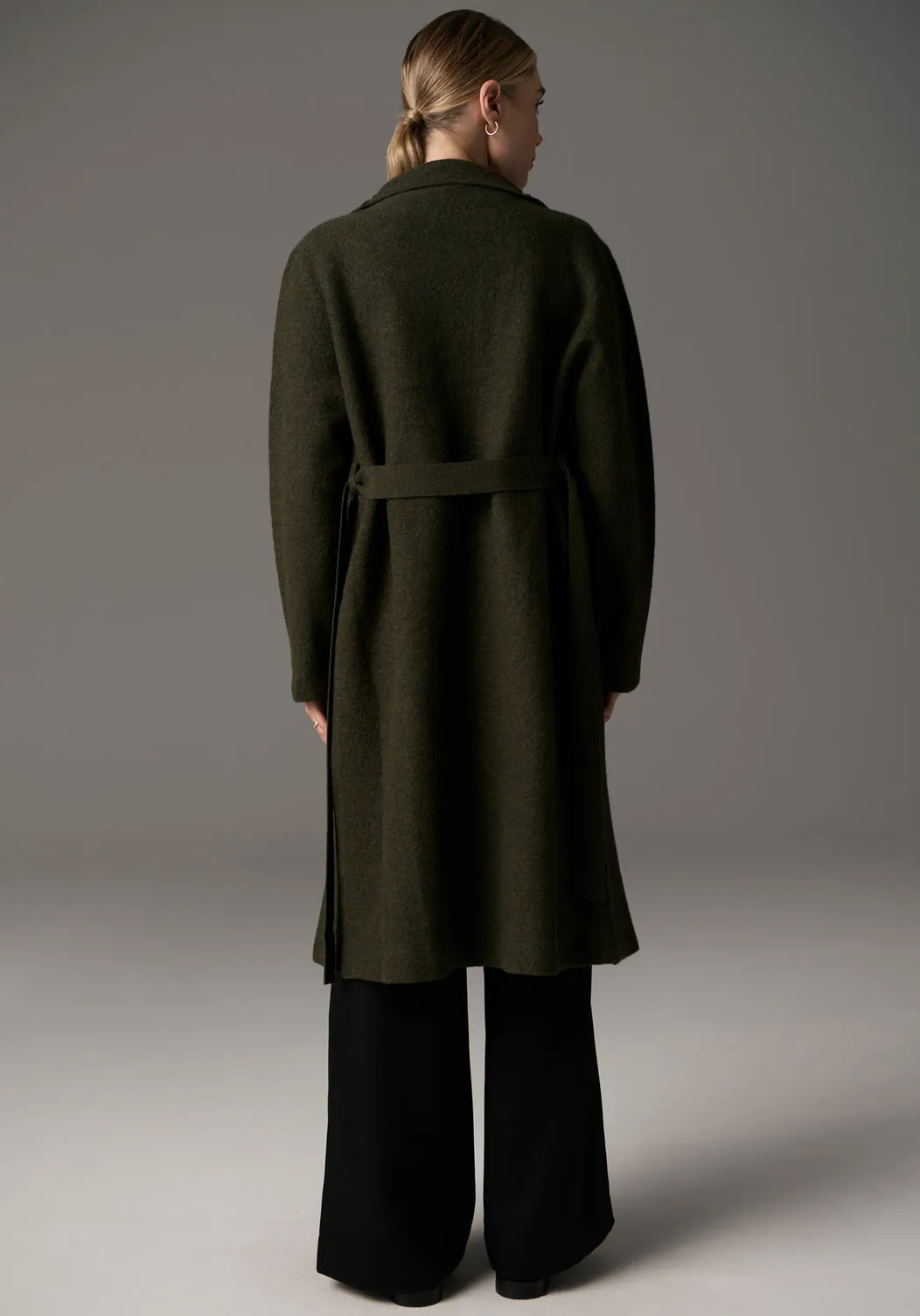POL Ruben Boiled Merino Draped Coat - Khaki