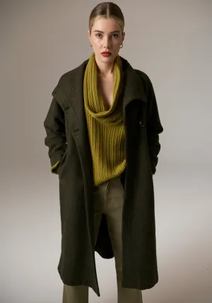 POL Ruben Boiled Merino Draped Coat - Khaki
