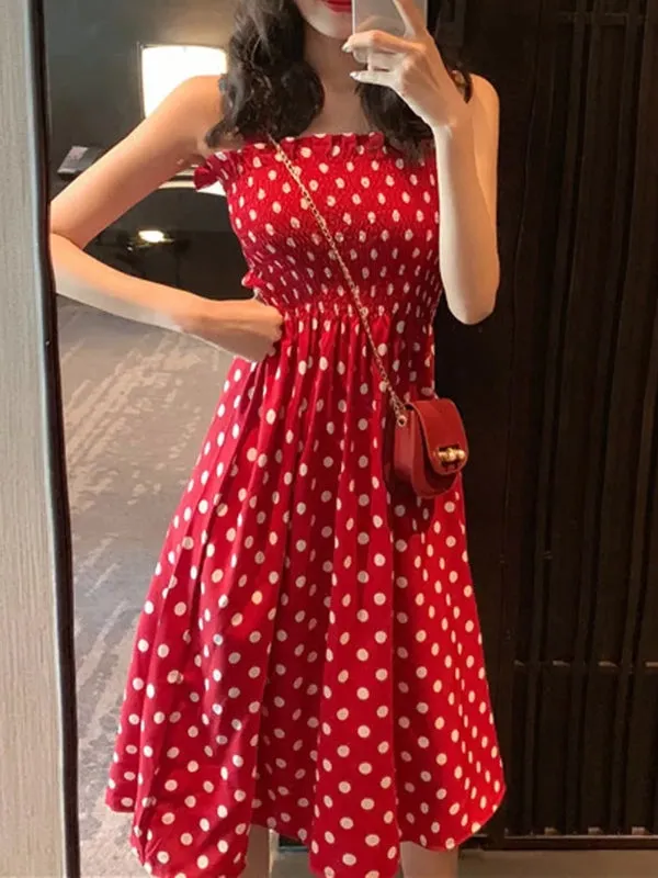 Polka Dot Shoulder Sexy Dresses