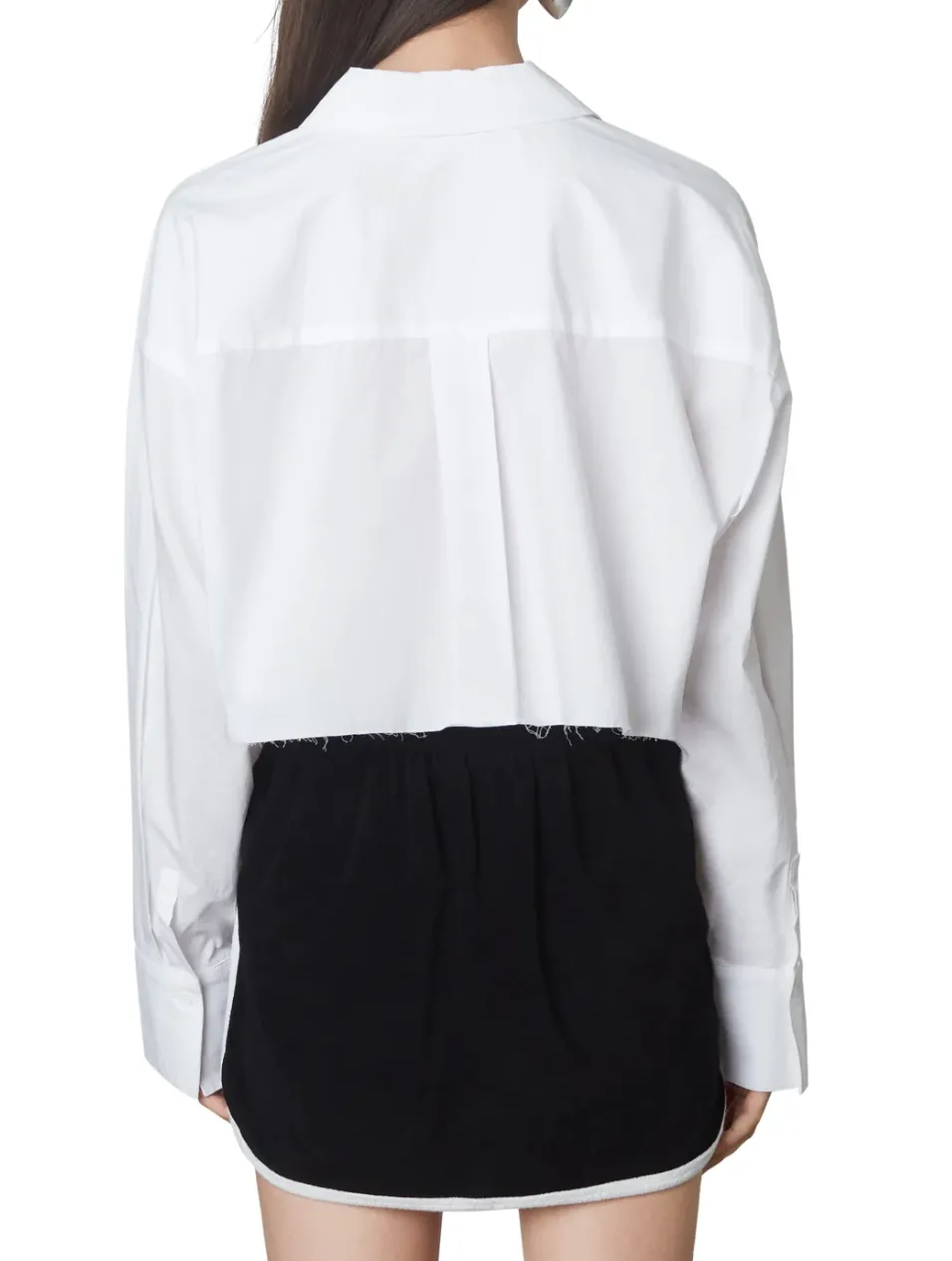 Poplin Boxy Long Sleeve Cropped Button Down Shirt