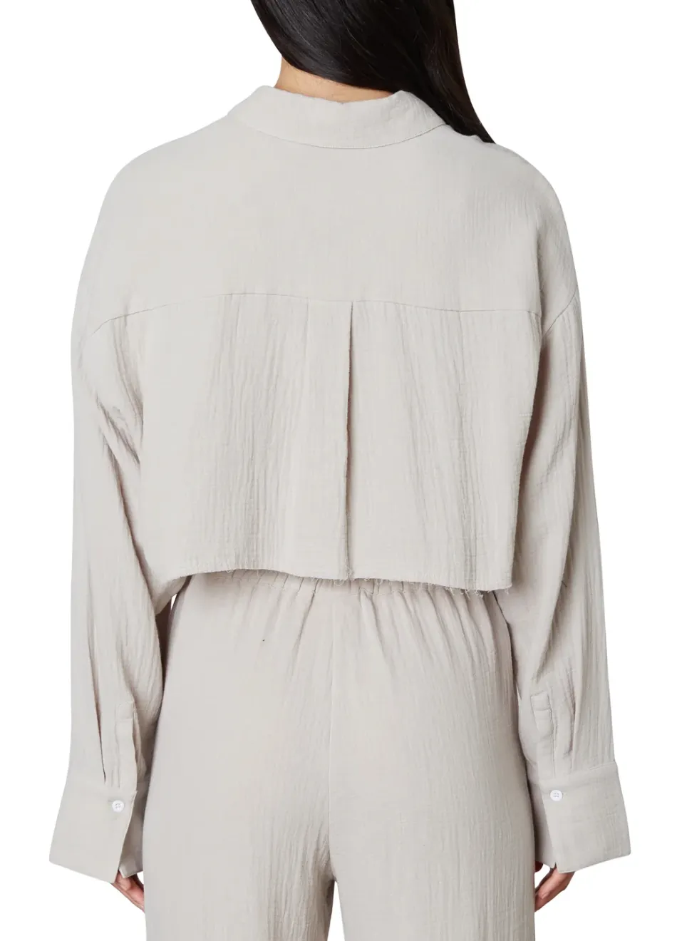 Poplin Boxy Long Sleeve Cropped Button Down Shirt