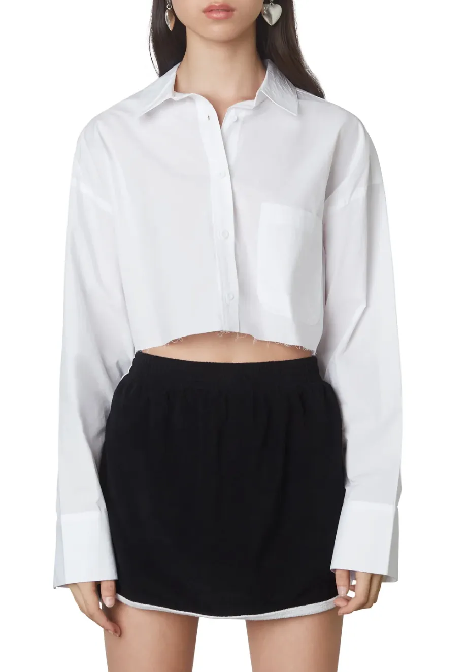 Poplin Boxy Long Sleeve Cropped Button Down Shirt