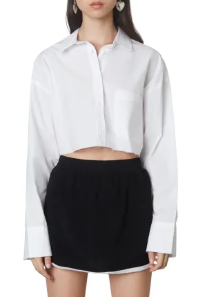 Poplin Boxy Long Sleeve Cropped Button Down Shirt